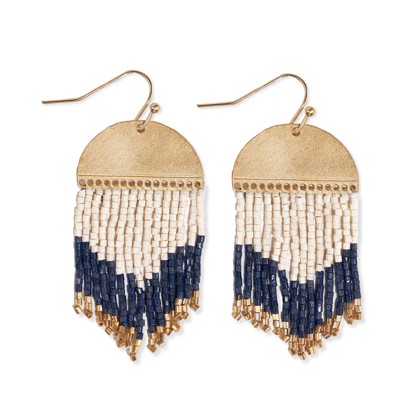Claudia Curved Pattern Short Beaded Fringe Earrings
