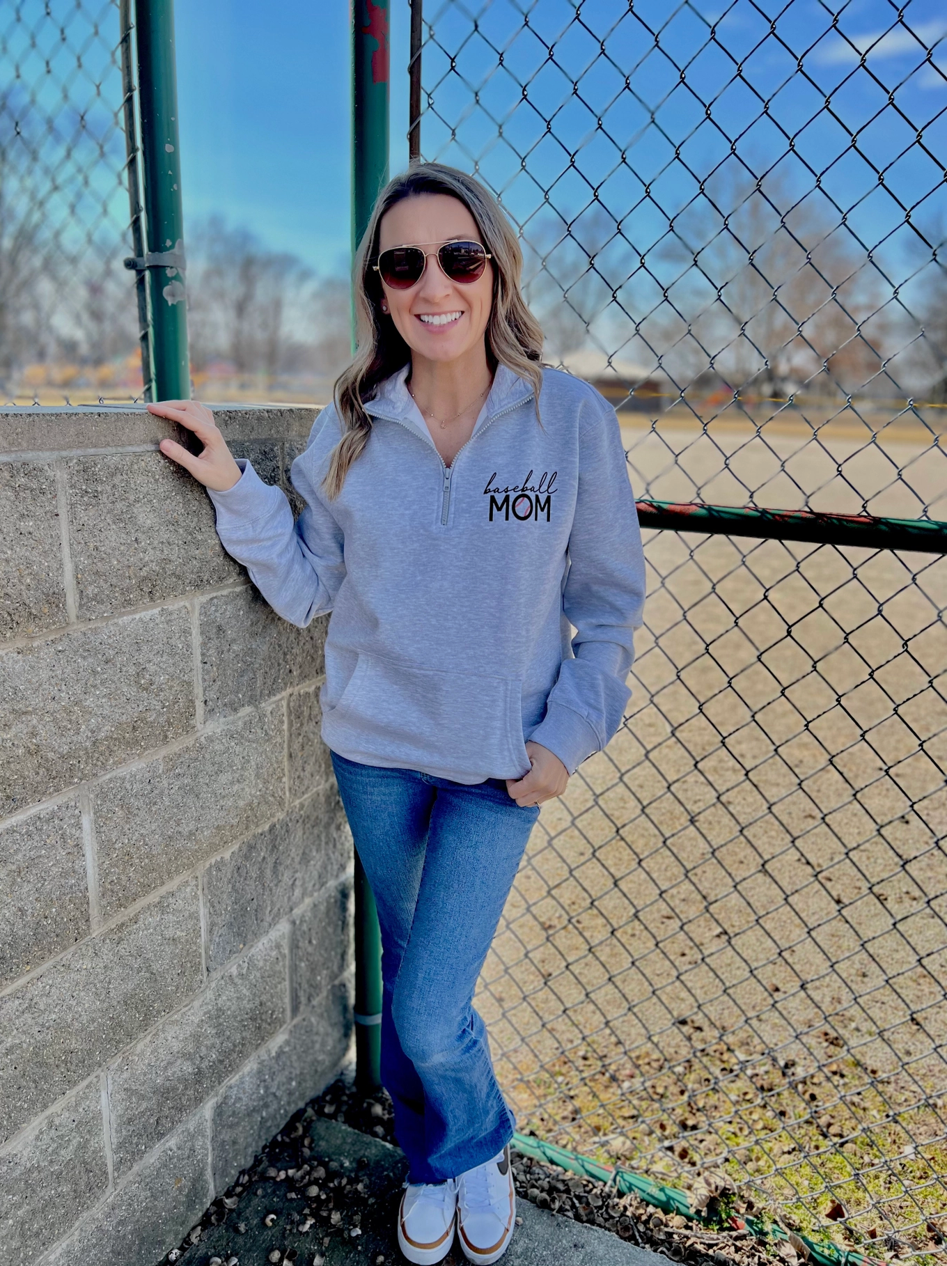Baseball Mom 1/4 zip Sweatshirt