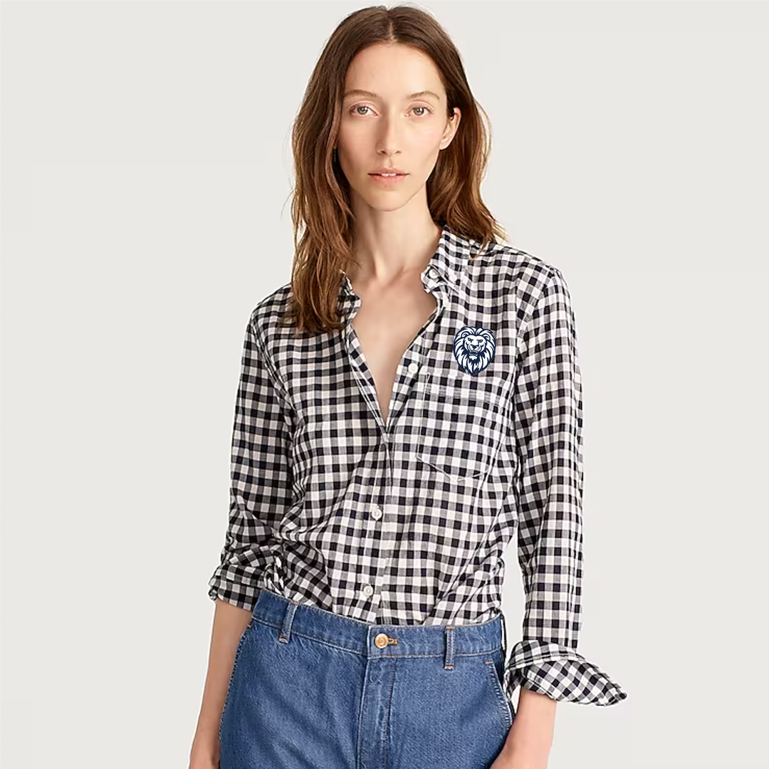Embroidered Gingham Ladies Button Down Shirt