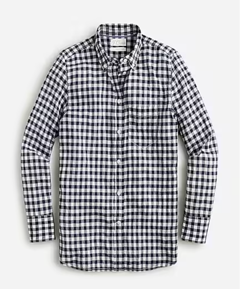 Embroidered Gingham Ladies Button Down Shirt